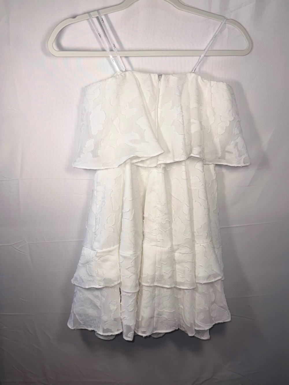 Lulu's True Lover Strapless Floral White Tiered Ruffle Mini Dress Size Small - Picture 7 of 16